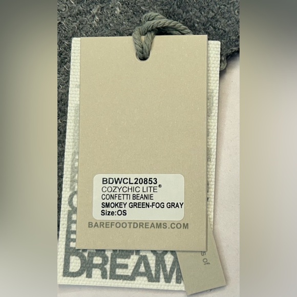 NWT Barefoot Dreams CozyChic Lite Confetti Beanie in Smokey Green-Fog Gray, OS - Picture 5 of 7